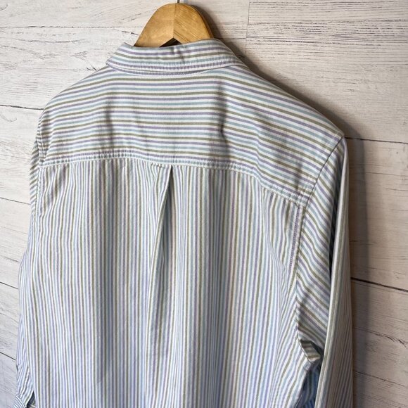 L.L. Bean Shirt Mens SZ XL Blue, Green & White Striped Cotton Button Down Preppy - Picture 15 of 15